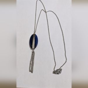 Long Drop Necklace with Blue Stone & Tassel